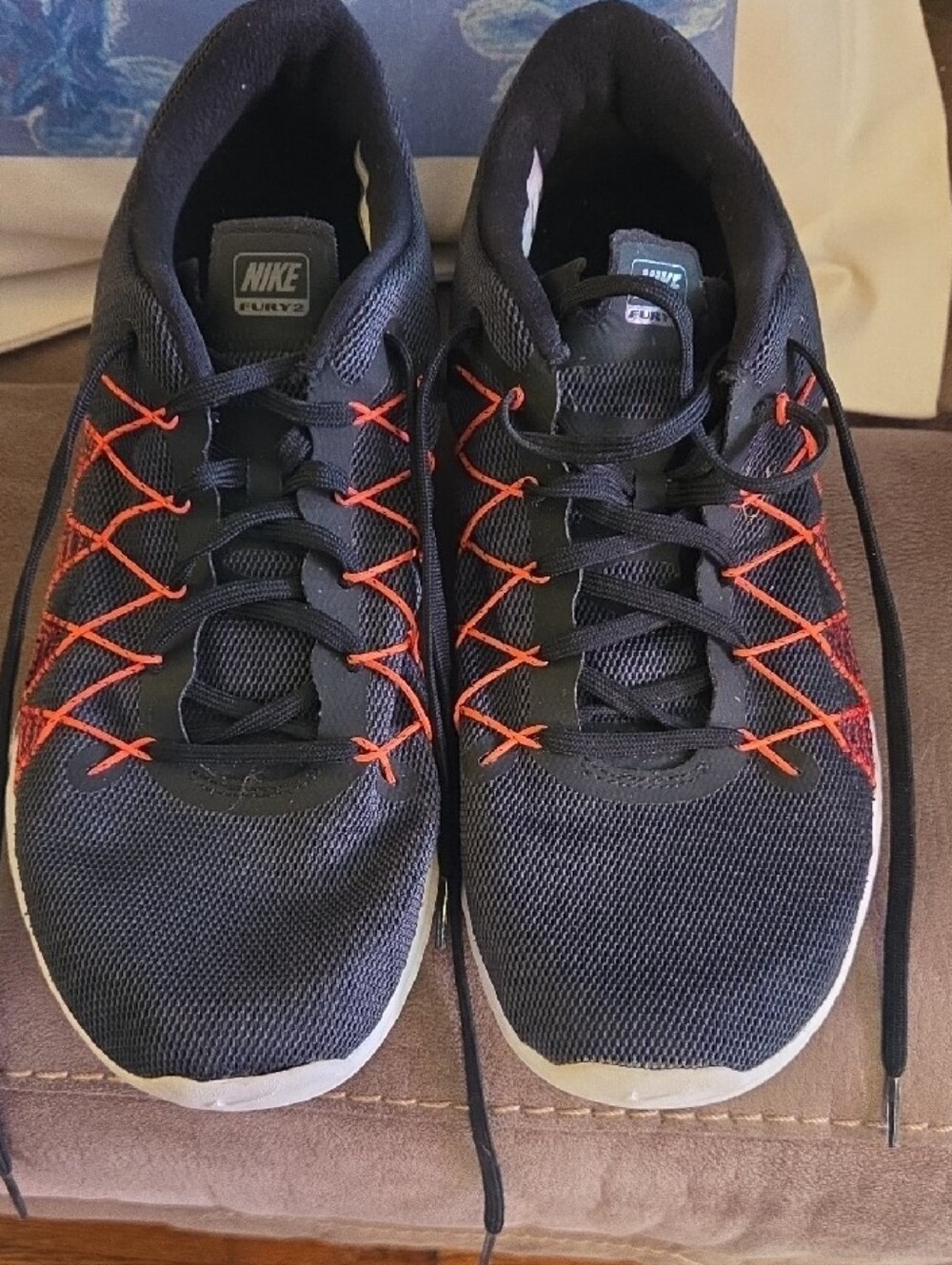 Nike Mens Flex Fury Black Running Shoes with Orange Accents